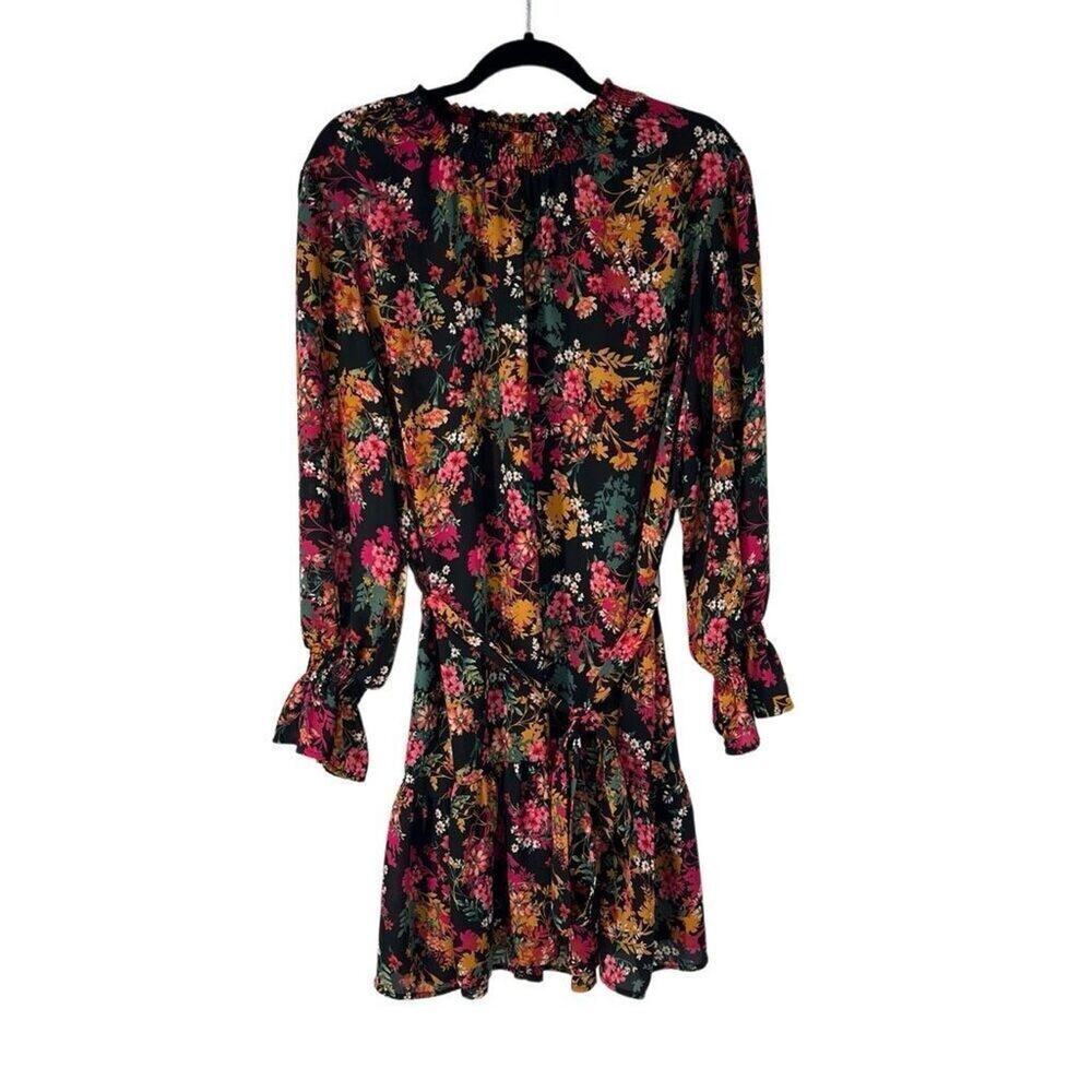 Ophelia Roe Black Mulicolor Floral Long Sleeve Dress Sz 2X